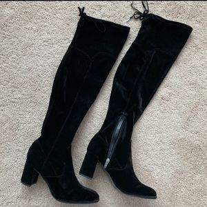 Marc Fisher Velvet Locket Over The Knee Black Velvet Boots Side Zip Close Size 9